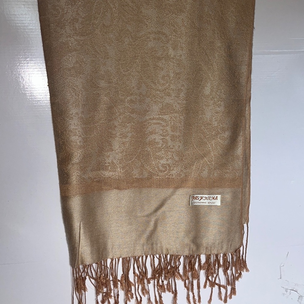 Pashmina Tan and Orange Scarves with Fringed Edges
